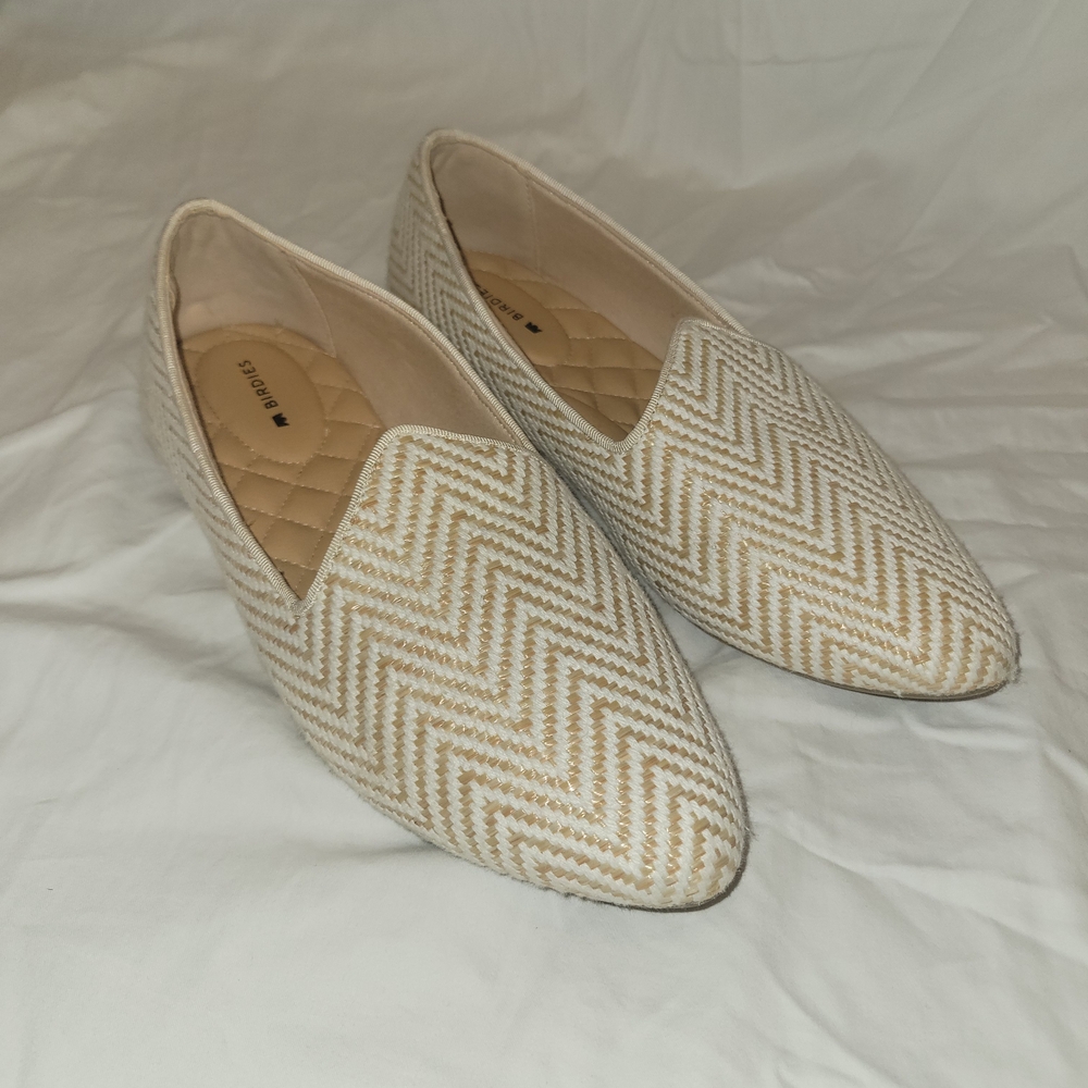 Birdies Cream and Tan Zigzag Loafers